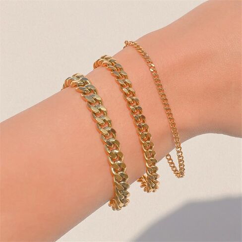 Cuban Chain Gold Bracelets for Women Waterproof 14K Gold Plated Jewelry for Women Trendy Thin Dainty Stainless Steels Chain Bracelet Classic Fashion Accessories Gifts for Womens in Saudi Arabia