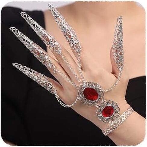 YERTTER Boho Bracelets Inlaid with Red Crystal Women Belly Dance Gypsy Egyptian Bracelet with Finger Nails Halloween Costume for Women in Saudi Arabia