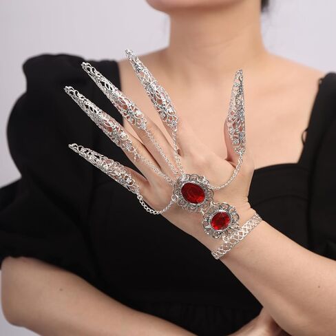 YERTTER Boho Bracelets Inlaid with Red Crystal Women Belly Dance Gypsy Egyptian Bracelet with Finger Nails Halloween Costume for Women in Saudi Arabia