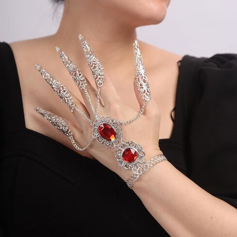 YERTTER Boho Bracelets Inlaid with Red Crystal Women Belly Dance Gypsy Egyptian Bracelet with Finger Nails Halloween Costume for Women in Saudi Arabia