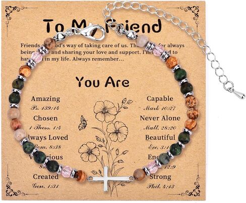 Cross Bracelet with Card for Women Beaded Faith Bracelet Religious Christian Baptism Easter Christmas Gift for Lover Mom Daughter Sister Friend in Saudi Arabia