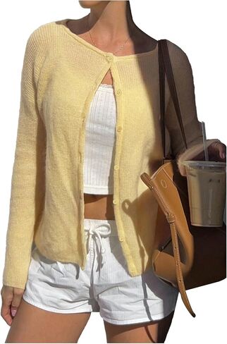 SOLY HUX Women's Button Down Crewneck Long Sleeve Cardigan Trendy Y2k Casual Knitted Sweater in Saudi Arabia