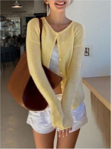 SOLY HUX Women's Button Down Crewneck Long Sleeve Cardigan Trendy Y2k Casual Knitted Sweater in Saudi Arabia