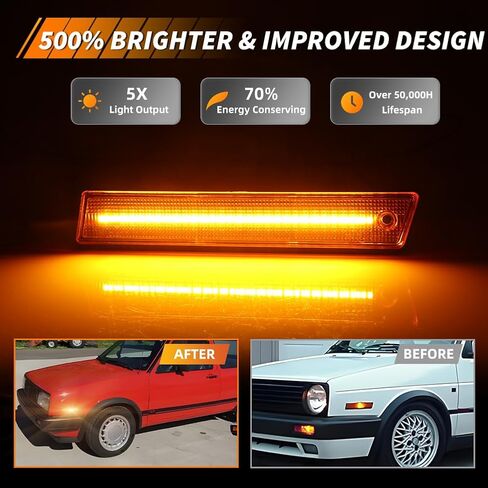Front Side Marker Light Compatible with V-W Golf GTi Mk2 Je/tta A2 1984-1992, [DOT] [Waterproof] Amber LED Sidemarker Lamp, 1 Pair, Amber Lens in Kuwait