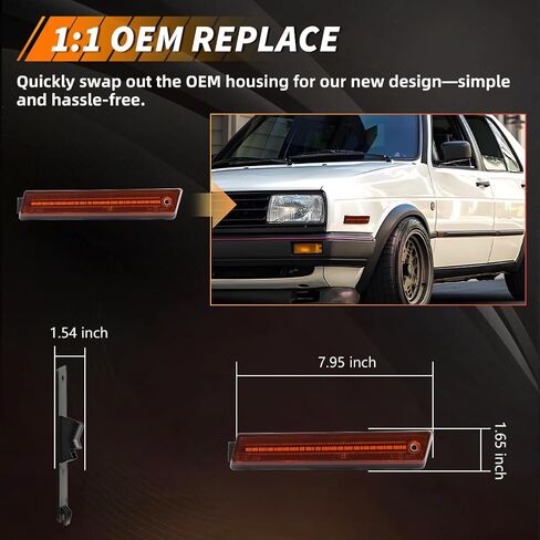 Front Side Marker Light Compatible with V-W Golf GTi Mk2 Je/tta A2 1984-1992, [DOT] [Waterproof] Amber LED Sidemarker Lamp, 1 Pair, Amber Lens in Kuwait