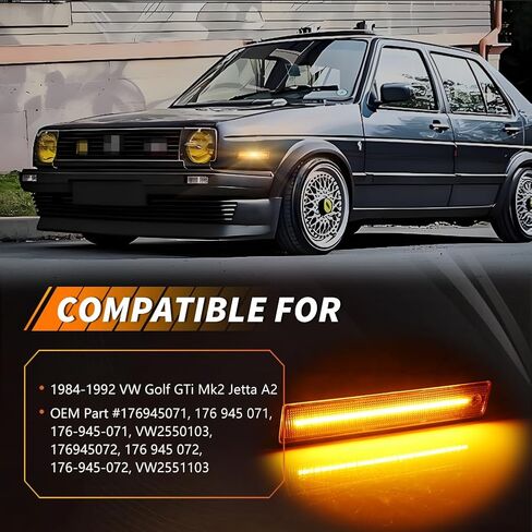 Front Side Marker Light Compatible with V-W Golf GTi Mk2 Je/tta A2 1984-1992, [DOT] [Waterproof] Amber LED Sidemarker Lamp, 1 Pair, Amber Lens in Kuwait