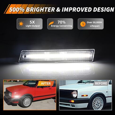 Front Side Marker Light Compatible with V-W Golf GTi Mk2 Je/tta A2 1984-1992, [DOT] [Waterproof] Amber LED Sidemarker Lamp, 1 Pair, Amber Lens in Kuwait