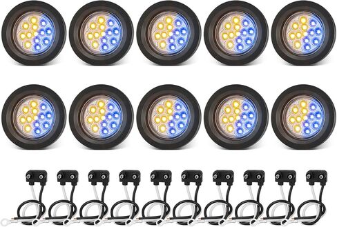 2.5" Round 13LEDs Marker Light Dual Revolution Amber Side Marker Fender Lights to White Auxiliary Lights for Trailer Truck 12V IP67 Waterproof 10Pcs in Kuwait