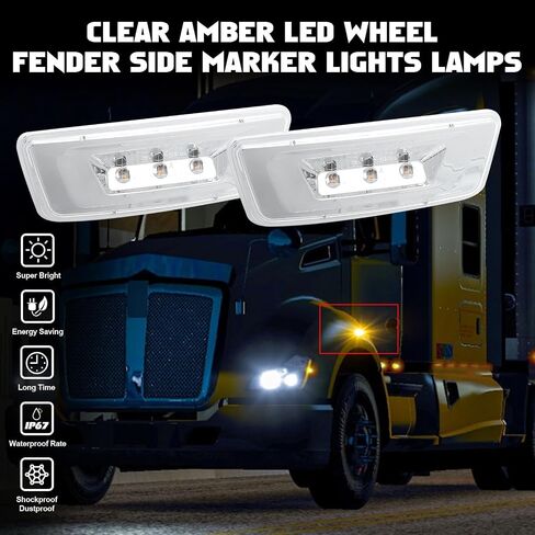 Xotic Tech Smoked Lens LED Side Marker Signal Light Lamps OE Fit Compatible with Kenworth T680 T700 T880 Peterbilt 567, Amber (Part # 54-1211 554-1287 888-5422 888-5423) in Saudi Arabia
