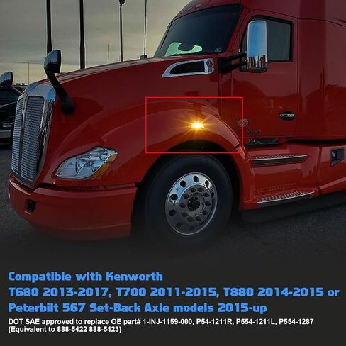 Xotic Tech Smoked Lens LED Side Marker Signal Light Lamps OE Fit Compatible with Kenworth T680 T700 T880 Peterbilt 567, Amber (Part # 54-1211 554-1287 888-5422 888-5423) in Saudi Arabia