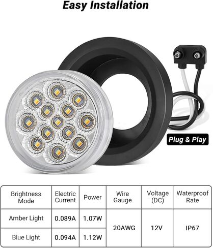 2.5" Round 13LEDs Marker Light Dual Revolution Amber Side Marker Fender Lights to White Auxiliary Lights for Trailer Truck 12V IP67 Waterproof 10Pcs in Kuwait