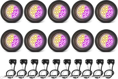 2.5" Round 13LEDs Marker Light Dual Revolution Amber Side Marker Fender Lights to White Auxiliary Lights for Trailer Truck 12V IP67 Waterproof 10Pcs in Kuwait