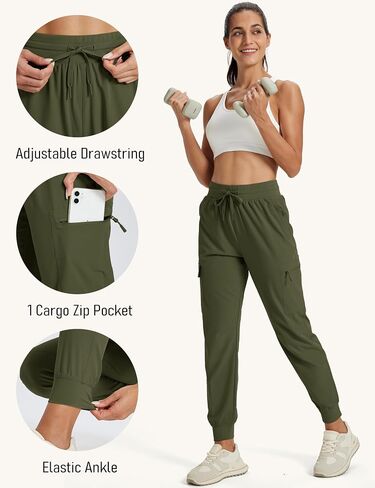 MAGCOMSEN Women's Cargo Joggers Lightweight Quick Dry Hiking Pants UPF 50 Athletic Workout Travel Joggers Zipper Pockets in Saudi Arabia