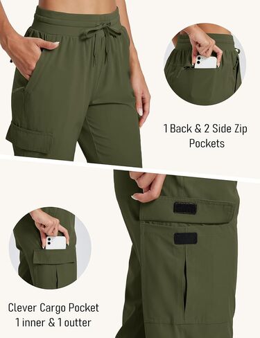 MAGCOMSEN Women's Cargo Joggers Lightweight Quick Dry Hiking Pants UPF 50 Athletic Workout Travel Joggers Zipper Pockets in Saudi Arabia
