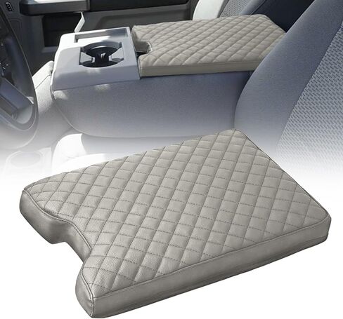 غطاء وحدة التحكم المركزية للسيارة متوافق مع Ford F150 2015-2025 F250 F350 F450 2017-2025 مع مقعد قفز 40/20/40، غطاء مسند ذراع من جلد البولي يوريثان للملحقات الداخلية لشاحنة السيارة (أسود، مع جيب جانبي) in Kuwait