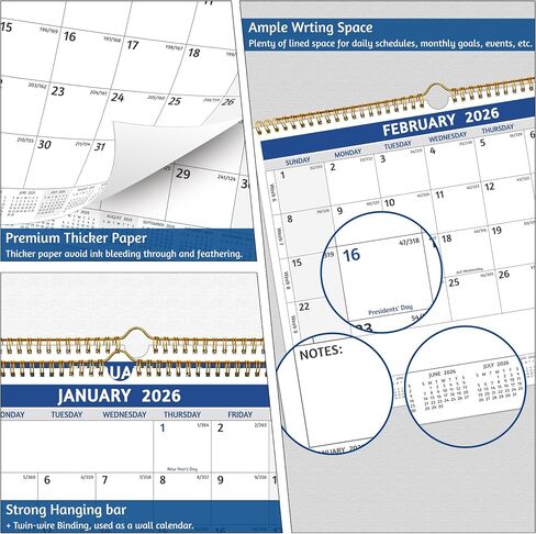 2025-2026 Wall Calendar - Jul. 2025 –Dec. 2026, 18 Months Calendar 2025-2026, 14.57 x 11.42 In, 2026 Calendar, Monthly Calendar with Large Blocks, Thick Paper, Holidays, Notes, Great for Planning in Saudi Arabia