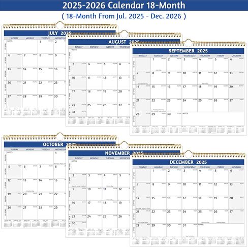 2025-2026 Wall Calendar - Jul. 2025 –Dec. 2026, 18 Months Calendar 2025-2026, 14.57 x 11.42 In, 2026 Calendar, Monthly Calendar with Large Blocks, Thick Paper, Holidays, Notes, Great for Planning in Saudi Arabia