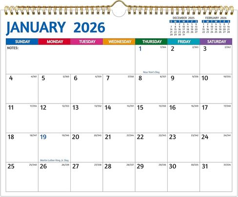 2025-2026 Wall Calendar - Jul. 2025 –Dec. 2026, 18 Months Calendar 2025-2026, 14.57 x 11.42 In, 2026 Calendar, Monthly Calendar with Large Blocks, Thick Paper, Holidays, Notes, Great for Planning in Kuwait