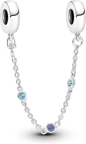 Pandora Triple Blue Stone سلسلة أمان سوار Charm Moments أساور - مجوهرات نسائية مذهلة - هدية للنساء - مصنوعة من الفضة الاسترليني والكريستال الصناعي، بدون صندوق in Saudi Arabia