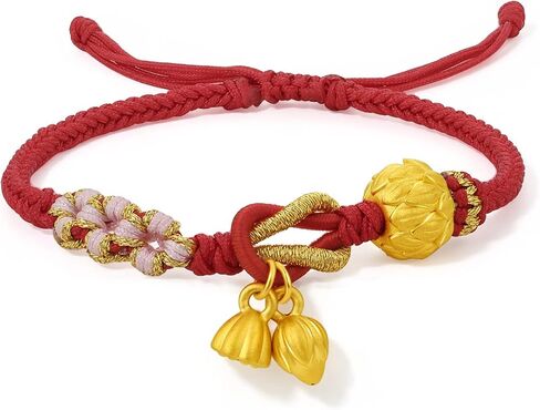 24K Solid Gold Bracelet Flower Ball Real Gold Charm Bracelet Adjustable Jewelry Braided Bracelet for Women Girlfriend in Saudi Arabia