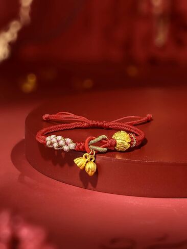 24K Solid Gold Bracelet Flower Ball Real Gold Charm Bracelet Adjustable Jewelry Braided Bracelet for Women Girlfriend in Saudi Arabia