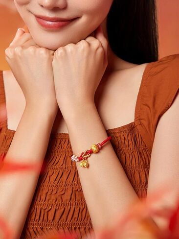 24K Solid Gold Bracelet Flower Ball Real Gold Charm Bracelet Adjustable Jewelry Braided Bracelet for Women Girlfriend in Saudi Arabia