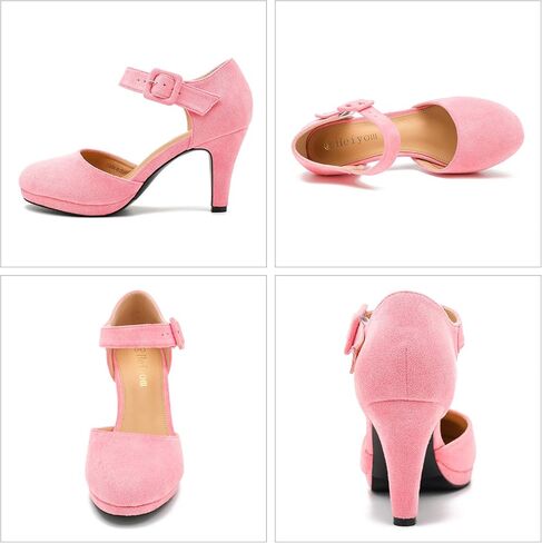 LIURUIJIA Womens Closed Toe High Heels Pumps D'Orsay Ankle Strap Comfortable Platform Heels Shoes Casual Dressy in Kuwait