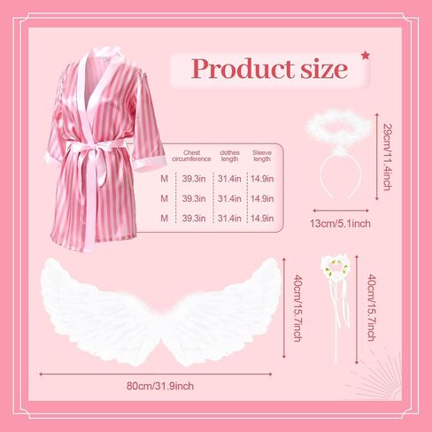 Mepase Pajama Angels Costume Womens Satin Pajama Set Long Sleeve Sleepwear with Wings Hairband Magic Wand Halloween Cosplay in Saudi Arabia