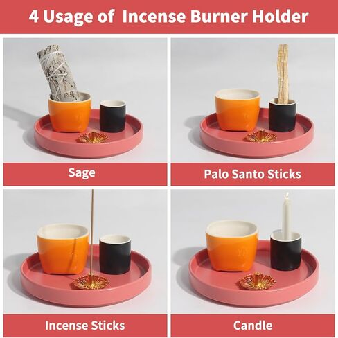 4 in 1 Incense Holder, 5.5" Ceramic Palo Santo Stick Holder, Sage Holder for Burning, Sage Incense Burner for Meditation Yoga Room and Home Decor in Saudi Arabia