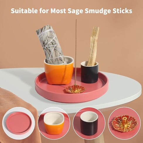 4 in 1 Incense Holder, 5.5" Ceramic Palo Santo Stick Holder, Sage Holder for Burning, Sage Incense Burner for Meditation Yoga Room and Home Decor in Saudi Arabia