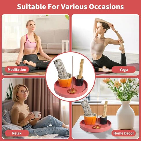 4 in 1 Incense Holder, 5.5" Ceramic Palo Santo Stick Holder, Sage Holder for Burning, Sage Incense Burner for Meditation Yoga Room and Home Decor in Saudi Arabia