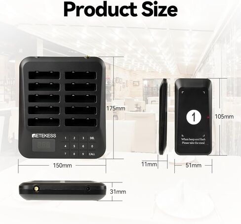 Retekess TD157P Restaurant Pager System, Queue Waiting Buzzers, Guest Pocket Pagers Set with Vibration, Flashing and Buzzer, 24 Beepers for Food Court in Kuwait