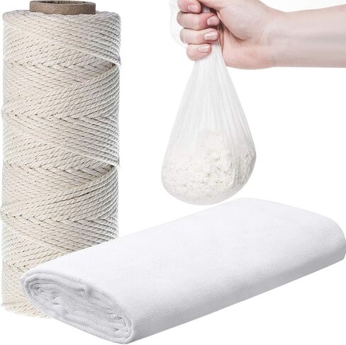 Boao Cheesecloth and Cooking Twine, 35 x 78 Inch Reusable, Unbleached Cotton Fabric Kitchen Cheese Cloth with Cooking Twine 1/4 Cone Cotton 50 Meter for Meat, Straining, Baking, Filtering in Kuwait