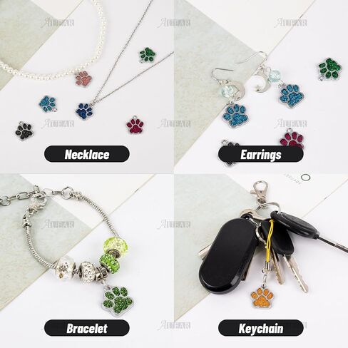 AUEAR, Animal Dog Cat Paw Print Charms Pendants Crystal Beads Glitter Footprint Snap Button for DIY Necklace Bracelet in Saudi Arabia