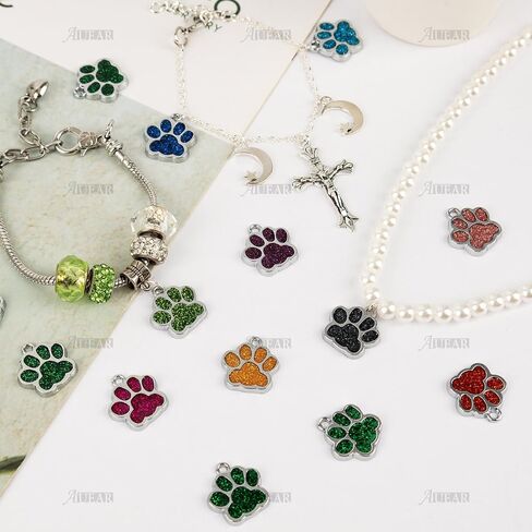 AUEAR, Animal Dog Cat Paw Print Charms Pendants Crystal Beads Glitter Footprint Snap Button for DIY Necklace Bracelet in Saudi Arabia