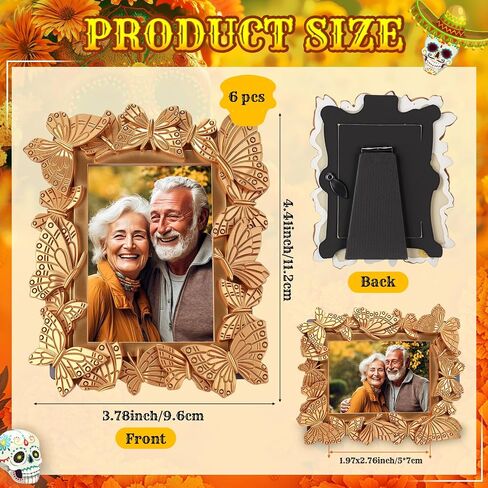 Geelin 6 Pcs Day of The Dead Picture Frame Día De Los Muertos Tabletop Display for Day of The Dead Photo Props Decorations Mexican Ornaments Home Office Decor Halloween Party Favors(Butterfly) in Saudi Arabia