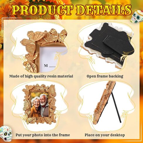 Geelin 6 Pcs Day of The Dead Picture Frame Día De Los Muertos Tabletop Display for Day of The Dead Photo Props Decorations Mexican Ornaments Home Office Decor Halloween Party Favors(Butterfly) in Saudi Arabia