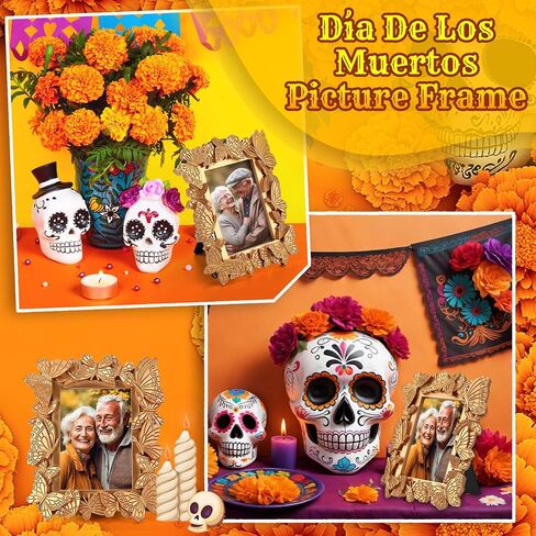 Geelin 6 Pcs Day of The Dead Picture Frame Día De Los Muertos Tabletop Display for Day of The Dead Photo Props Decorations Mexican Ornaments Home Office Decor Halloween Party Favors(Butterfly) in Saudi Arabia