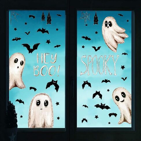 3 أوراق ملصقات نافذة شبح الهالوين للنوافذ الزجاجية، ملصقات نافذة شبح الخفافيش المتوهجة في الظلام، ملصقات نافذة شبح لاصقة لاصقة للمدرسة والمنزل والمكتب ومستلزمات حفلات الهالوين in Kuwait