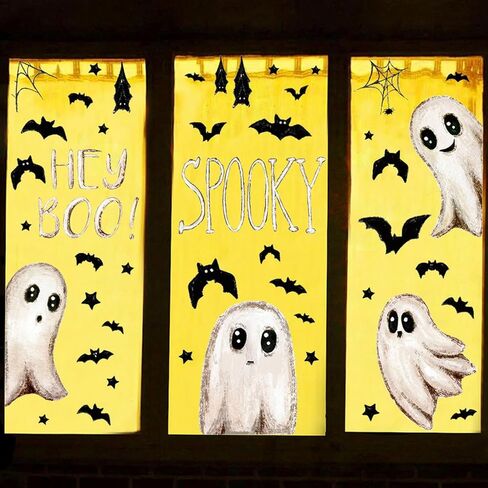 3 أوراق ملصقات نافذة شبح الهالوين للنوافذ الزجاجية، ملصقات نافذة شبح الخفافيش المتوهجة في الظلام، ملصقات نافذة شبح لاصقة لاصقة للمدرسة والمنزل والمكتب ومستلزمات حفلات الهالوين in Kuwait