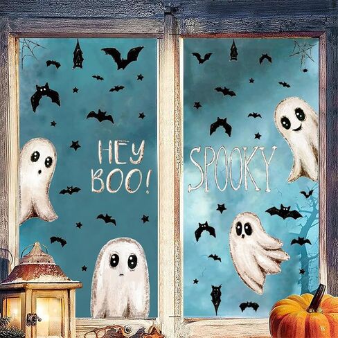 3 أوراق ملصقات نافذة شبح الهالوين للنوافذ الزجاجية، ملصقات نافذة شبح الخفافيش المتوهجة في الظلام، ملصقات نافذة شبح لاصقة لاصقة للمدرسة والمنزل والمكتب ومستلزمات حفلات الهالوين in Kuwait
