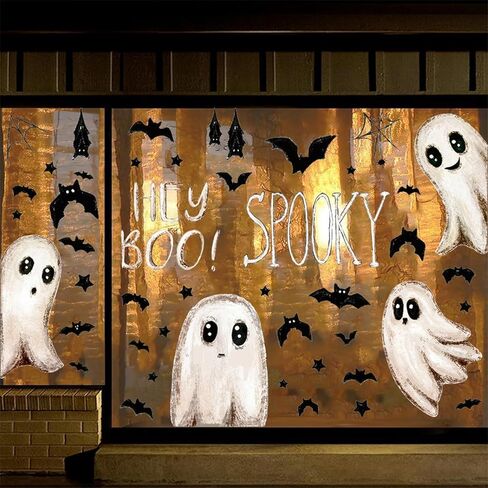 3 أوراق ملصقات نافذة شبح الهالوين للنوافذ الزجاجية، ملصقات نافذة شبح الخفافيش المتوهجة في الظلام، ملصقات نافذة شبح لاصقة لاصقة للمدرسة والمنزل والمكتب ومستلزمات حفلات الهالوين in Kuwait