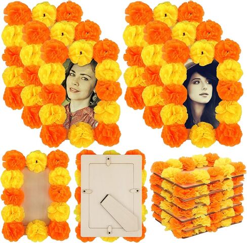 6 مجموعة إطار صورة Dia De Muertos لـ Ofrenda Altar Day of the Dead 4x6 خشبي ثلاثي الأبعاد زهور القطيفة إطارات صور ديكورات لديكور Dia De Los Muertos Altar in Kuwait