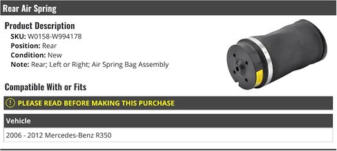 Rear Air Spring Bag Assembly - Compatible with 2006-2012 Mercedes-Benz R350 in Saudi Arabia