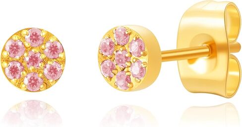 Pave CZ Flat Round Stud Earrings, Dainty 14K Gold Plated Surgical Steel Small Gold Cubic Zirconia Stud Earrings for Women Men Hypoallergenic in Saudi Arabia