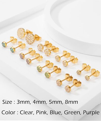 Pave CZ Flat Round Stud Earrings, Dainty 14K Gold Plated Surgical Steel Small Gold Cubic Zirconia Stud Earrings for Women Men Hypoallergenic in Saudi Arabia