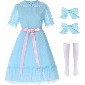 Women Halloween Twin Cosplay Dress Blue Puff Sleeve Lolita Dresses with Socks Creepy Sisters Costume Outfits in Kuwait