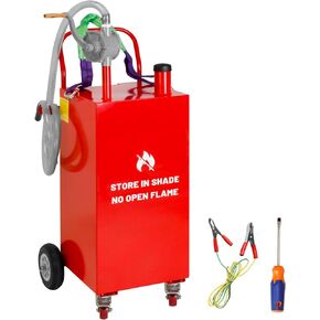 علبة غاز 30 جالون مع مضخة سيفون يدوية ثنائية الاتجاه علبة وقود محمولة مع عجلات حاوية كبيرة ديزل لسيارة ATV جزازات السيارات والقوارب والدراجات النارية (أحمر) in Kuwait