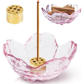 Incense Burner, Incense Holder for Backflow and Sticks Handmade Glass Cherry Blossom Incense Stick Holder with 9 Incense Holes Incense Burner Ash Catcher,for Meditation,Home Decor (with Gilt-Edged) in Saudi Arabia