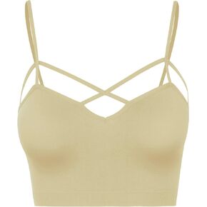 Re.Born Womens Seamless Crisscross Front Strappy Cutout Cage Crop Top Bralette Bra with Removable Pad [S-3XL][1-4 Sets] in Saudi Arabia
